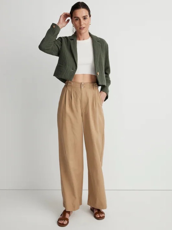 Madewell Jackets & Blazers - Madewell The Drop-Shoulder Crop Blazer Jacket Cotton-Linen Foraged Green S